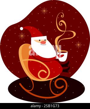 Der Weihnachtsmann hält eine große Tasse Glühwein. Saisonales Angebot für Café oder weihnachtsmarkt. Illustration des flachen Vektors Stock Vektor