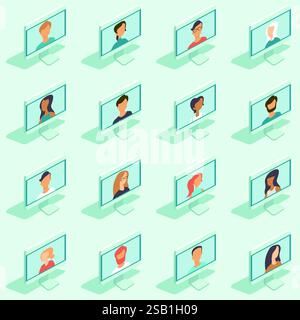 Konzept des sozialen Netzwerks. Online-Verbindung. Globale Strukturvernetzung und Datenaustausch. Teamwork während des Coronavirus COVID-19-Ausbruchs. Flacher Vektor Stock Vektor