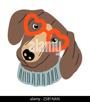 Niedlicher Hund, der eine rote Herzbrille trägt, Pullover Stock Vektor