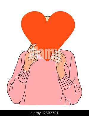 Eine Zeichentrickzeichnung einer Person, die ein rotes Herz hält Stock Vektor