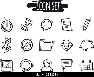 Handgezeichneter Vektor-Satz von Schwarzweiß-Social-Icons. Bearbeitbare Zeichen und Symbole für Website-Design, soziale Netzwerke, Anwendungen Stock Vektor