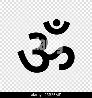 Auffälliges schwarzes OM Aum Symbol für Spiritualität und kosmischen Klang auf transparentem Hintergrund Stock Vektor