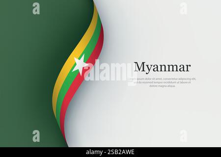 Myanmar-Flagge auf schwebendem Band. Vorlage für Unabhängigkeitstag Stock Vektor