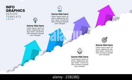 Infografik-Vorlage mit Symbolen und 4 Optionen oder Schritten. Pfeile. Kann für Workflow-Layout, Diagramm, Banner, webdesign verwendet werden. Vektorgrafik Stock Vektor