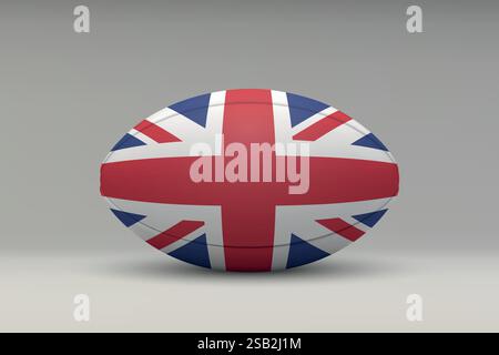 Rugby-Ball im Vereinigten Königreich mit der Nationalflagge auf grauem Hintergrund Stock Vektor
