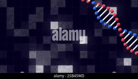 DNA-Strangbild über pixelförmigem Schwarz-weiß-Hintergrund Stockfoto