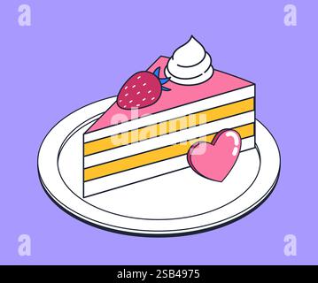 Erdbeerkuchenscheiben. Vektorabbildung Stock Vektor