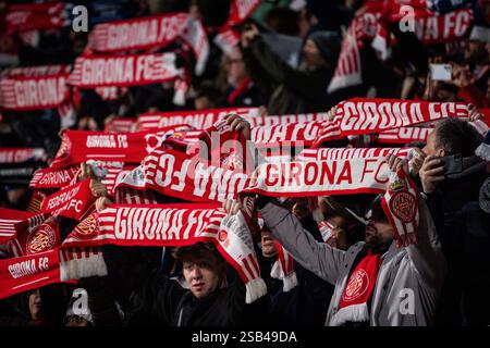 Girona, Espagne. Januar 2025. Fans von Girona während des Fußballspiels der UEFA Champions League, League Phase MD8 zwischen Girona FC und Arsenal FC am 29. Januar 2025 in Estadi Montilivi in Girona, Spanien - Foto Matthieu Mirville (Joma Garcia)/DPPI Credit: DPPI Media/Alamy Live News Stockfoto