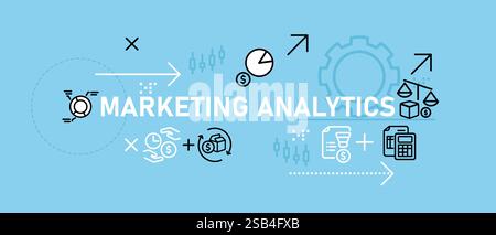 Marketing Analytics konzeptioneller Geschäftsfinanzbericht Überwachung Prognosen Planung Fortschrittsanalyse Datenbankstatistik Design Gliederung Symbol Stock Vektor