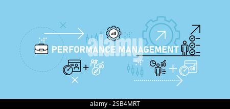 Performance Management konzeptionelle Geschäftsanalyse Prognosestrategie Planung Mitarbeiteroptimierung Fortschritt Entwicklung Design Symbolgruppe Stock Vektor