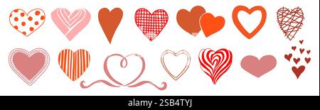 Set aus verschiedenen, isolierten, herzroten Silhouetten Stock Vektor