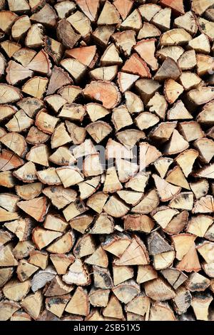 Stapelung von Holzstämmen zum Verbrennen im Winter Stockfoto