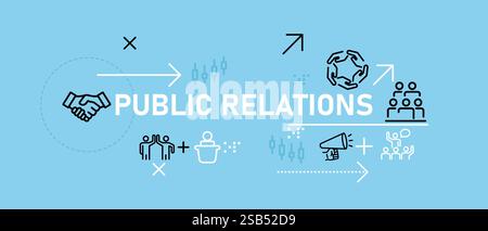 Public Relations konzeptionelle Community Publikation Gesellschaft Verbindung Kommunikation Publizität Social Information Design Icon Set Sammlung Stock Vektor