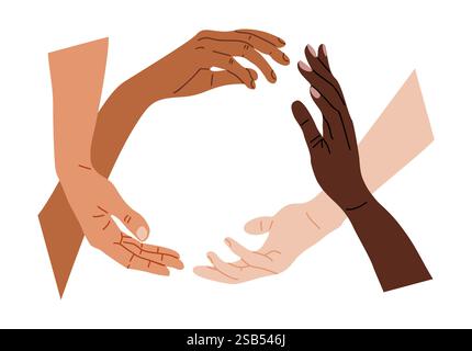 Verschiedene Hände im Kreis zur Unterstützung Stock Vektor