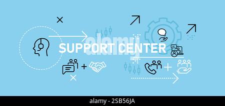 Support Center konzeptionelle Informationen Hilfestellung Bediener Kundendienst Kundendienst Kundenberatung Vorschlag Technologie Mediendesign Icon Umriss Stock Vektor