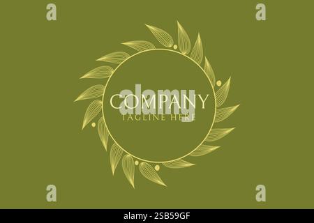 Rundes Logo Mit Olivenbaumzweig. Olivenölrahmen mit Blättern Stock Vektor