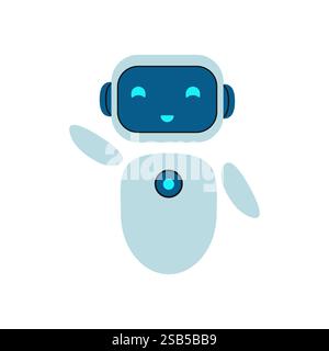 Ein einfacher Roboter im Zeichentrickstil mit blauen Akzenten, Wellen mit freundlichem Ausdruck. Stock Vektor