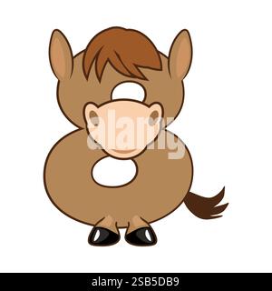 Lustige Figur Pferd Nummer 8, Figur Acht. Zeichentrick der Zahl mit einem Tierkonzept. Kalligrafie, Schriftzüge, Typografie für Ihre Bildungskarten oder Stock Vektor