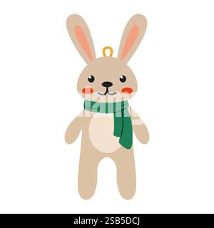 Ein bezaubernder Hase mit einem warmen Lächeln und rosafarbenen Wangen trägt einen grünen Schal. Ideal für Kinderzimmerdekor oder verspielte Designs, Convey Stock Vektor