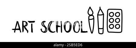 Einfache handgezeichnete Schriftenschule. Die Buchstaben werden mit einem Pinsel mit dickem Pinsel gefertigt. Schwarz-weiß-Vektor-Illustration über Lernen und Bebini Stock Vektor