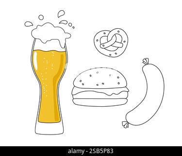 Bier, Alkohol und Fast-Food-Burger. Vektorabbildung Stock Vektor