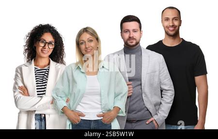 Gruppe von verschiedenen Personen auf weißem Hintergrund Stockfoto