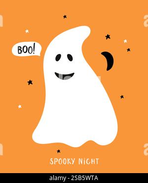 Maa Boo Niedlicher, Gruseliger Geist Halloween. Vektorabbildung Stock Vektor
