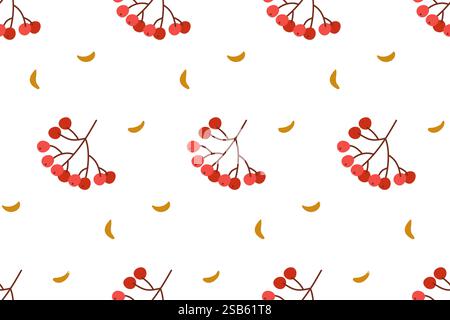 Digitale Illustration mit roten Beeren, gelben Blättern und weißem Hintergrund. Ideal für herbstliche Designs. Stock Vektor
