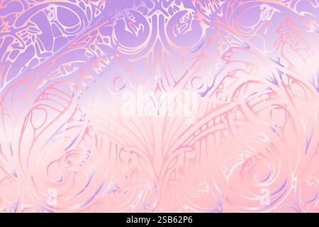 Farbenfrohe abstrakte Kunstwerke mit komplizierten Mustern und weichen Verläufen in Rosa und Lila Stock Vektor