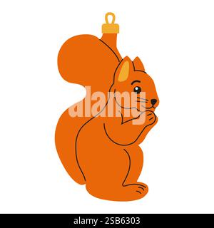 Ein fröhliches Zeichentrickhörnchen ist in leuchtenden Farben dargestellt, hält eine Nuss und sieht verspielt aus. Dieses Design fängt das Wesen der Tierwelt in einem lustigen und lustigen Ambiente ein Stock Vektor