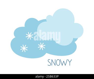 Zarte blaue Wolken mit Schneeflocken repräsentieren einen ruhigen Wintertag, der das Wesen des Schneefalls einfängt. Stock Vektor