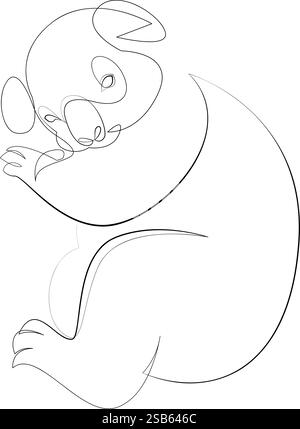 Koala Einzeilenzeichnung. Abstrakte Tierkritzelskizze. Durchgehende Silhouette mit exotischem Tierdesign. Einzeilige Kunst des Wildlife-Symbols. Vektorillust Stock Vektor