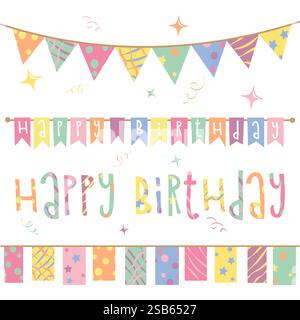 Alles Gute zum Geburtstag, Vektorbild von Konfetti-Flaggen für Letter Design Dekor Stock Vektor