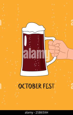 Vektor oktoberfest Vektoretikett mit Bierglas oder Bierkrug isoliert auf hölzernem Hintergrund. octoberfest Vektorgrafik-Poster oder Bannerdesign-Vorlage Stock Vektor