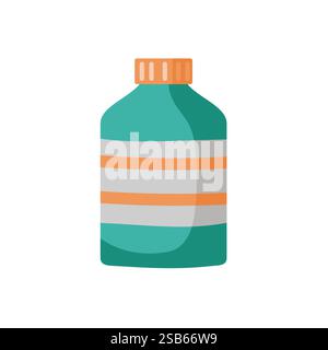 Die blaue Flasche hat orangefarbene Streifen um den Körper, die für die Aufbewahrung verschiedener Getränke oder Flüssigkeiten entwickelt wurden. Seine einfache Struktur und die unterschiedlichen Farben m Stock Vektor