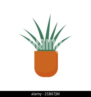Eine grüne Pflanze mit langen Blättern wächst aus einem Terrakotta-Topf und schafft eine lebendige Innendekoration vor einem schlichten Hintergrund. Stock Vektor
