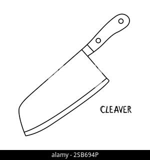 Diese detaillierte schwarz-weiße Linienzeichnung zeigt ein scharfes Messer mit einem schlanken Griff und einer spitzen Klinge. Die Abbildung zeigt komplizierte Details Stock Vektor