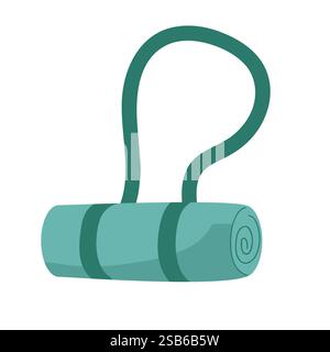 Eine aufgerollte Yoga-Matte mit einem robusten Trageriemen ist ausgestellt, ideal für den Transport zu Kursen oder Outdoor-Workouts. Die Farbe Petrol verleiht einen Hauch von vib Stock Vektor