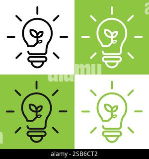 Umweltfreundliches Konzept mit Glühlampe und Blattfusion, symbolisiert nachhaltige Energie. Vektorabbildung Stock Vektor