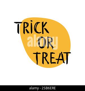 Trick or Treat Typografie mit Halloween-Elementen isoliert auf weißem Hintergrund. Vektorabbildung Stock Vektor