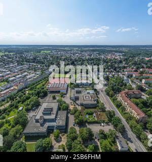 Blick aus der Vogelperspektive auf Augsburg, Blick auf Göggingen-Süd rund um die Friedrich-Ebert-Straße Stockfoto