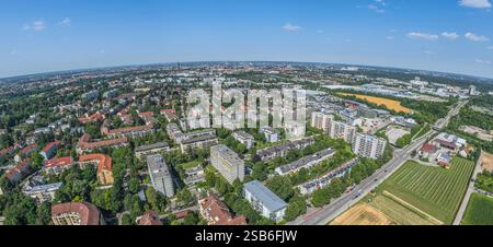 Blick aus der Vogelperspektive auf Augsburg, Blick auf Göggingen-Süd rund um die Friedrich-Ebert-Straße Stockfoto