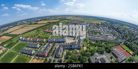 Blick aus der Vogelperspektive auf Augsburg, Blick auf Göggingen-Süd rund um die Friedrich-Ebert-Straße Stockfoto