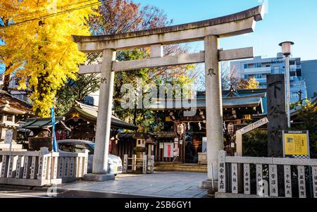 Tokio Stadtviertel Higshi-Ueno in Taito Ward, mit dem steinernen Torii-Tor zum Shitaya-Schrein. Stockfoto