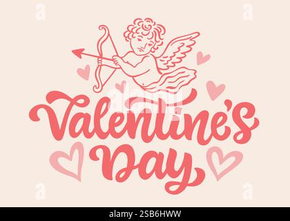 Valentinstag mit Cupid-Typografie-Banner, Karte Stock Vektor
