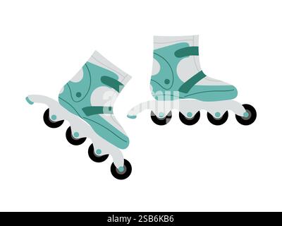 Diese Rollschuhe in Blau und weiß sind für komfortables Skaten im Freien konzipiert. Die robusten Räder sorgen für ein sanftes Gleiten, perfekt für Freizeitaktivitäten Stock Vektor