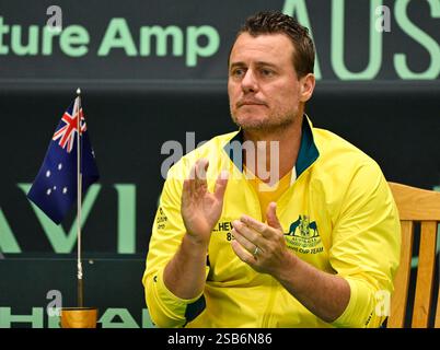 Stockholm, Schweden. Februar 2025. STOCKHOLM, SCHWEDEN 20250201Die australische Nationalmannschaftskapitän Lleyton Hewitt spielte am Samstag beim Einzel-Spiel zwischen Leo Borg und John Peers beim Davis Cup-Treffen zwischen Schweden und Australien in der Royal Tennis Hall in Stockholm, Schweden. Foto: Jonas Ekströmer/TT/Code 10030 Credit: TT News Agency/Alamy Live News Stockfoto