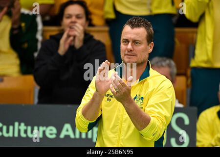 Stockholm, Schweden. Februar 2025. STOCKHOLM, SCHWEDEN 20250201Die australische Nationalmannschaftskapitän Lleyton Hewitt spielte am Samstag beim Einzel-Spiel zwischen Leo Borg und John Peers beim Davis Cup-Treffen zwischen Schweden und Australien in der Royal Tennis Hall in Stockholm, Schweden. Foto: Jonas Ekströmer/TT/Code 10030 Credit: TT News Agency/Alamy Live News Stockfoto