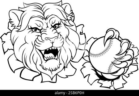 Löwen-Baseball-Ball Tiersport-Team-Maskottchen Stock Vektor