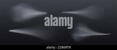 Vektor-Wassersprühnebelsammlung – realistische transparente, verstreute Tröpfchen, nebelige weiße Spritzer, verschiedene Formen und Dichte von Aerosolwolken Stock Vektor